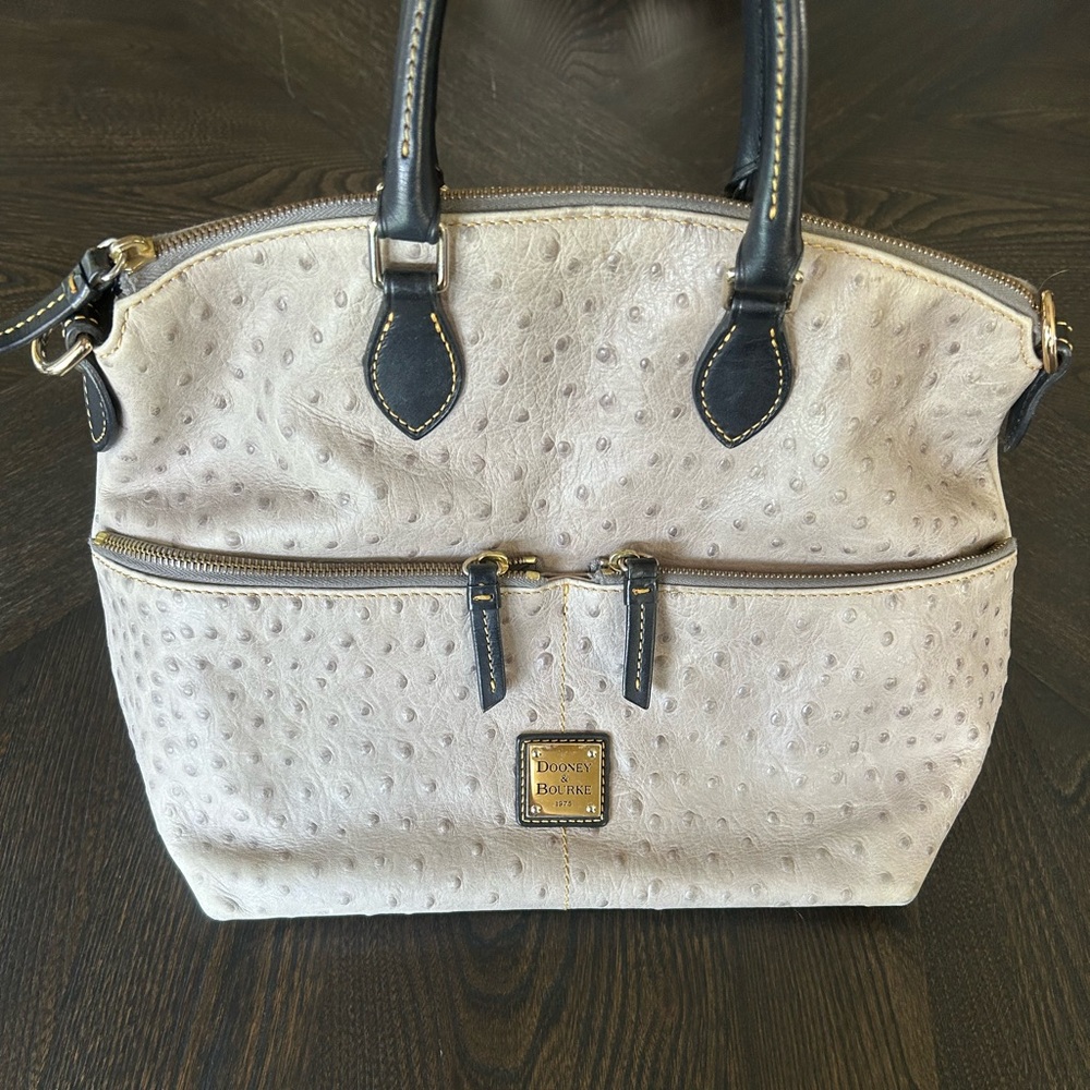 Dooney & Bourke Ostrich Medium Barlow Gray Leather Double Handle/ Crossbody - Picture 2 of 8
